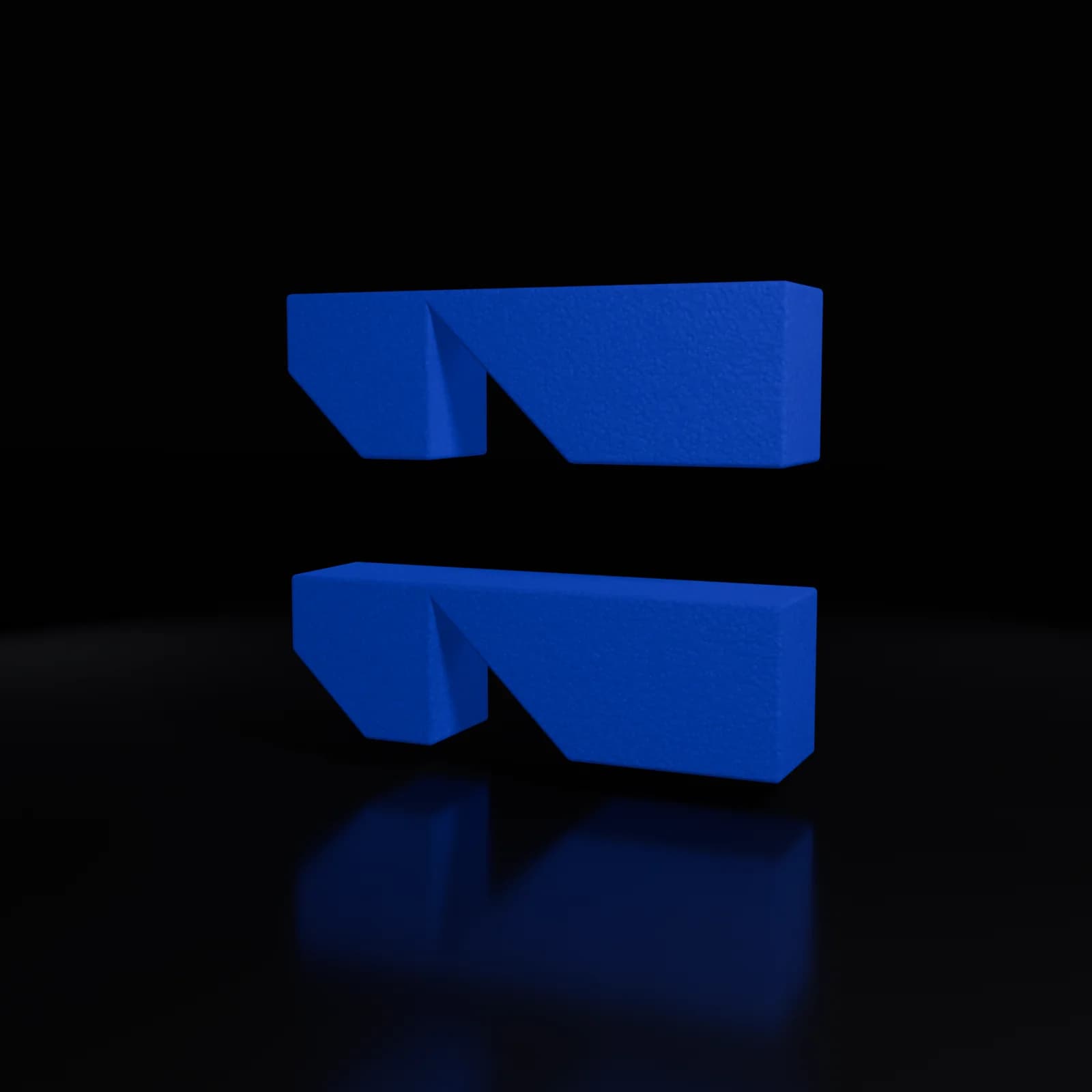 The DepthChartIQ logomark in blue, reflected on a black floor
